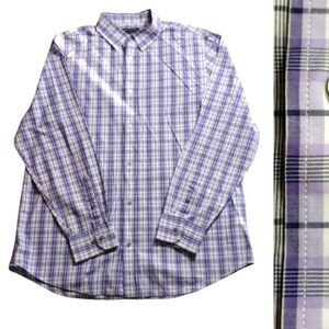 Banana Republic 2012 Purple White Plaid Slim Fit Dress Shirt Size XL (17-17.5)